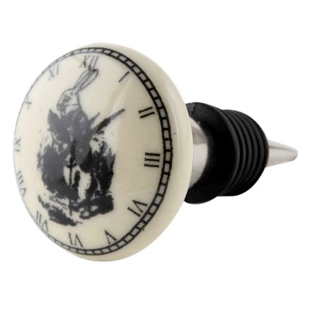 Rabbit Clock Ceramic Flat Wine Bottle Stopper